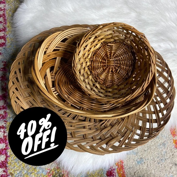 Vintage Set/3 Woven Wicker Baskets Boho Wall Art